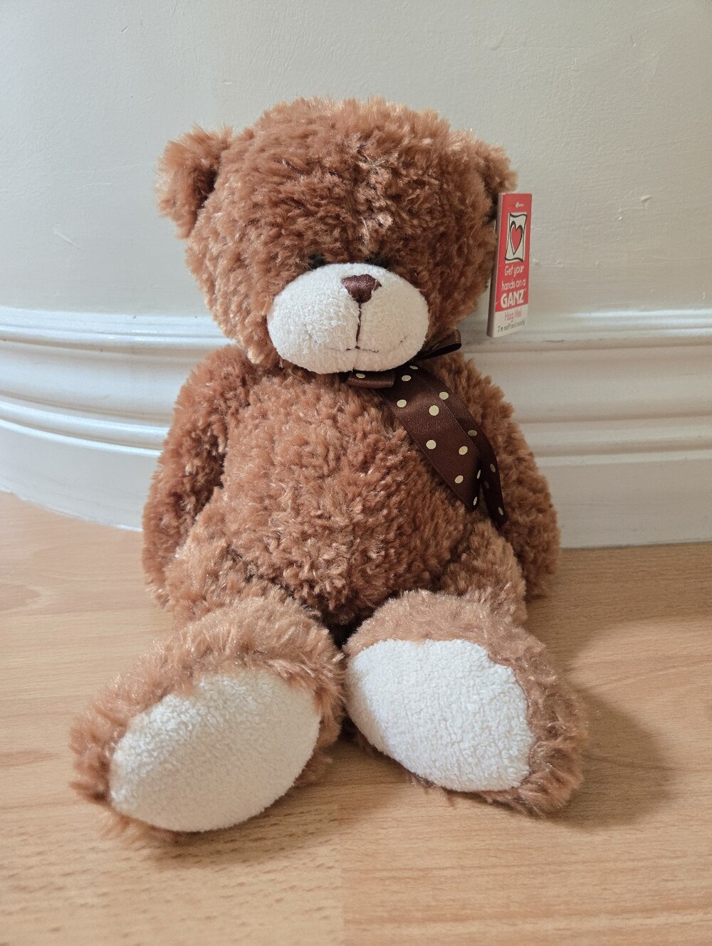 BNWT Vintage Ganz Brown Plush Teddy Bear with Polka dot ribbon